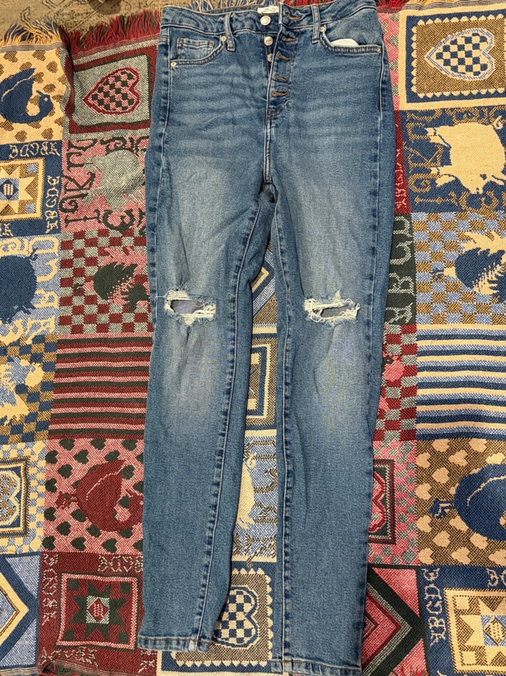 Forever 21 Light Blue High-Rise Skinny Jeans with Knee Rips